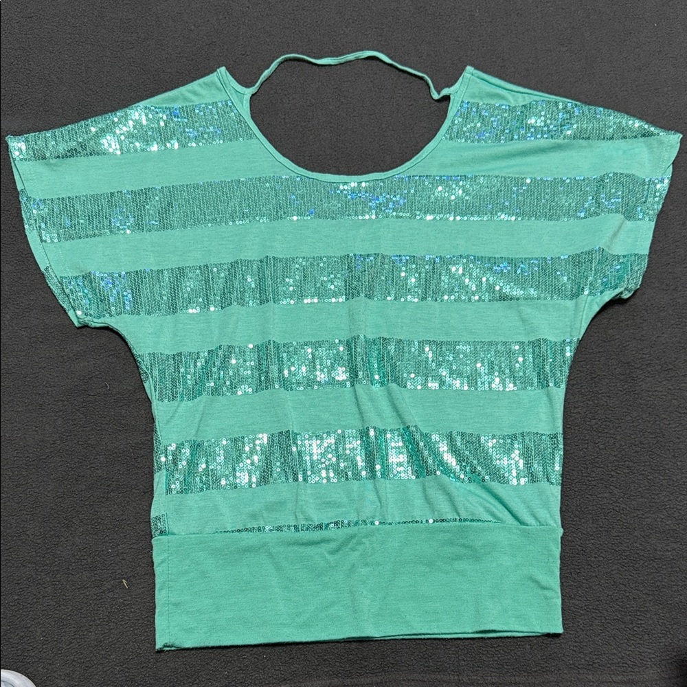 Women’s Sequin Stripe Mint Green Top